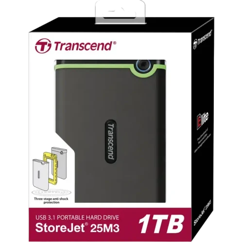 Внешний портативный жесткий диск Transcend StoreJet 25M3S, 1 TБ, Iron Gray
