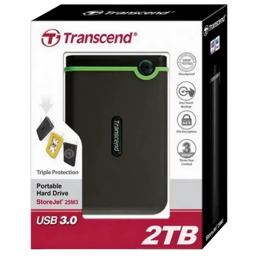 Внешний портативный жесткий диск Transcend StoreJet 25M3C, 2 ТБ, Iron Gray