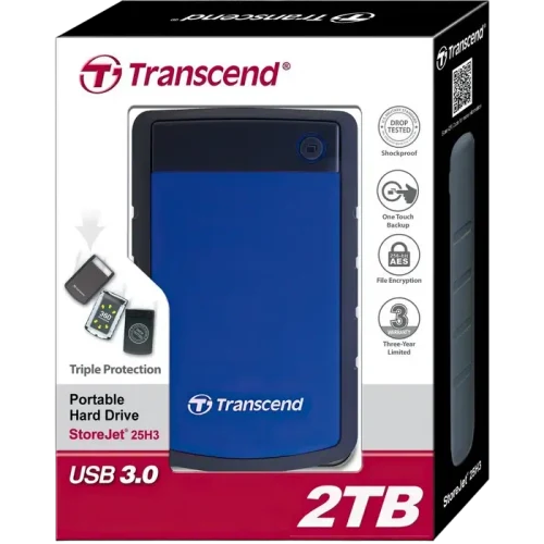 Внешний портативный жесткий диск Transcend StoreJet 25H3B, 2 ТБ, Marine Blue