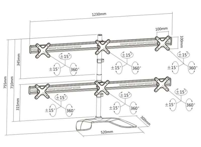 Table/desk stand for 6 monitors Reflecta PLANO DeskStand 23-1010 S, 13"-23", 100x100, 8kg/bracket. 2