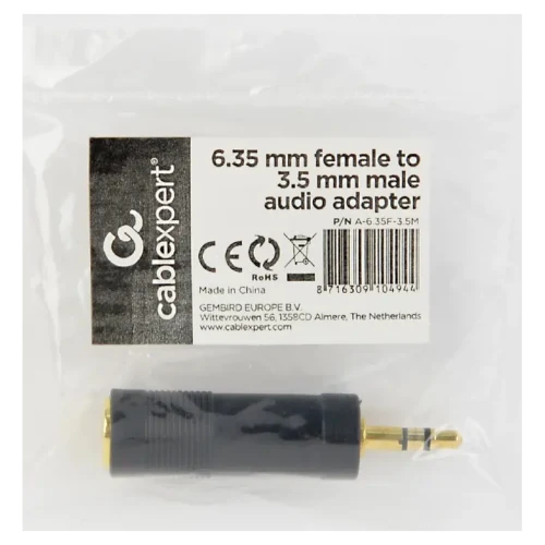 Adaptor audio Cablexpert A-6.35F-3.5M, Negru