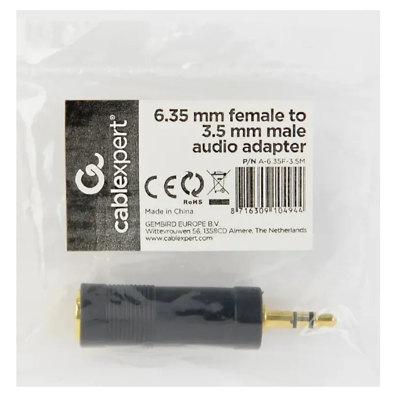 Adaptor audio Cablexpert A-6.35F-3.5M, Negru 2