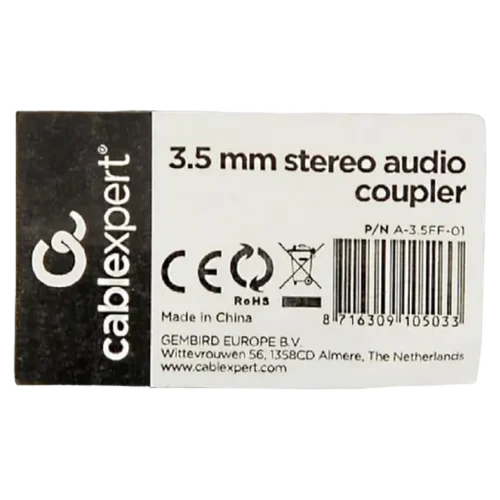 Adaptor audio Cablexpert A-3.5FF-01, 3.5 mm, Negru