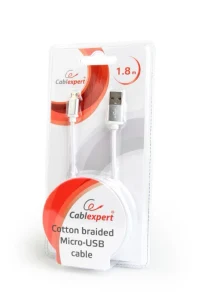 Cable microUSB2.0 Cotton braided - 1.8m - Cablexpert CCB-mUSB2B-AMBM-6-S, Silver, Professional series, USB 2.0 A-plug to Micro B-plug, blister 2