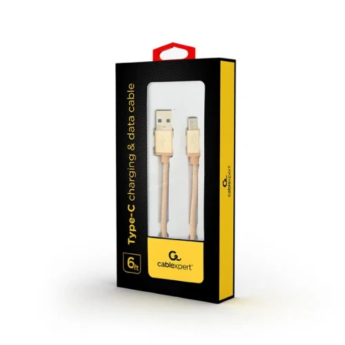 Cable USB2.0/Type-C Cotton braided - 1.8m - Cablexpert CCB-mUSB2B-AMCM-6-G, Gold, USB 2.0 A-plug to type-C plug, blister