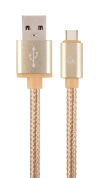 Cable USB2.0/Type-C Cotton braided - 1.8m - Cablexpert CCB-mUSB2B-AMCM-6-G, Gold, USB 2.0 A-plug to type-C plug, blister 2