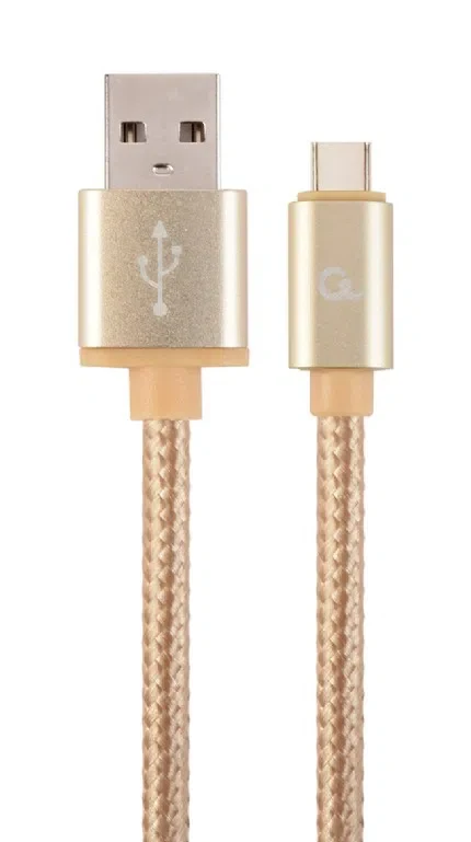 Cable USB2.0/Type-C Cotton braided - 1.8m - Cablexpert CCB-mUSB2B-AMCM-6-G, Gold, USB 2.0 A-plug to type-C plug, blister