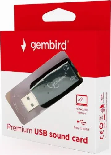 Gembird SC-USB2.0-01 "Virtus Plus"  USB Sound Card,  connectors: USB A-type male, 3.5mm stereo headphone jack, 3.5mm microphone input jack, 3.5 mm line-in jack,  CMedia CM108B