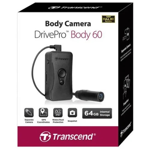 Автомобильный видеорегистратор Transcend DrivePro Body 60, Full-HD 1080P, Чёрный
