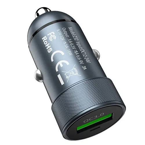 HOCO Z32 Speed Up single port QC3.0 car charger Gray