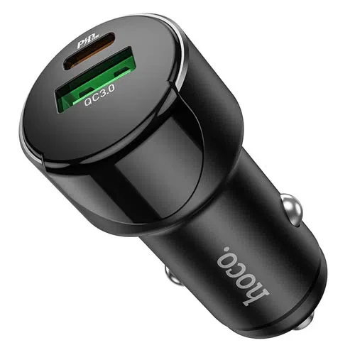 HOCO Z42 Light road dual port digital display PD20W+QC3.0 car charger Black