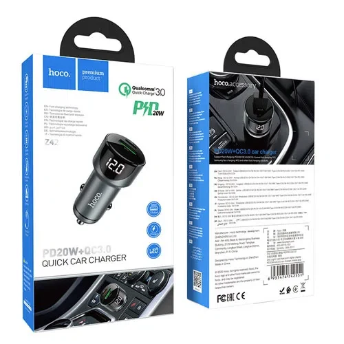 HOCO Z42 Light road dual port digital display PD20W+QC3.0 car charger Gray 4