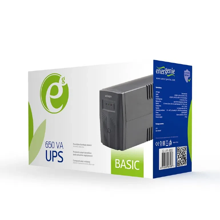 Gembird EnerGenie EG-UPS-B650 VA "Basic 650" 650VA  / 390W UPS with AVR, Sockets: 2 x Schuko sockets, advanced 4