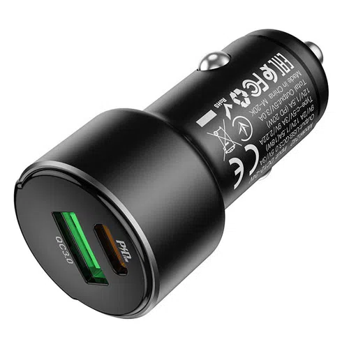 HOCO Z42 Light road dual port digital display PD20W+QC3.0 car charger Black