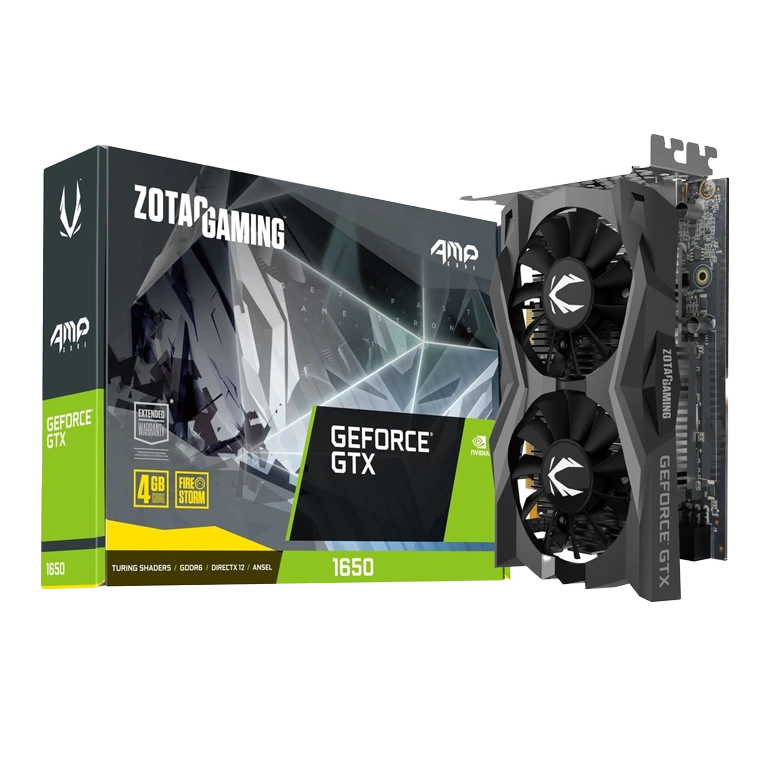 ZOTAC GeForce GTX 1650 D6 AMP! Core Edition 4GB GDDR6, 128bit, 1650/12000Mhz, Dual Fansink, 2*70mm Twin Fan, HDCP, 1xDVI-D, 1xHDMI, 1xDisplayPort, FireStorm, Wide Aluminium Array, 1x 6pin, Light Pack