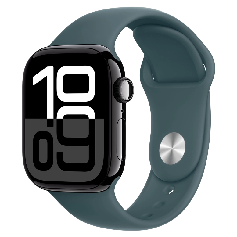 Apple Watch 10 Aluminum GPS Jet Black Sport Band Lake Green 46 mm