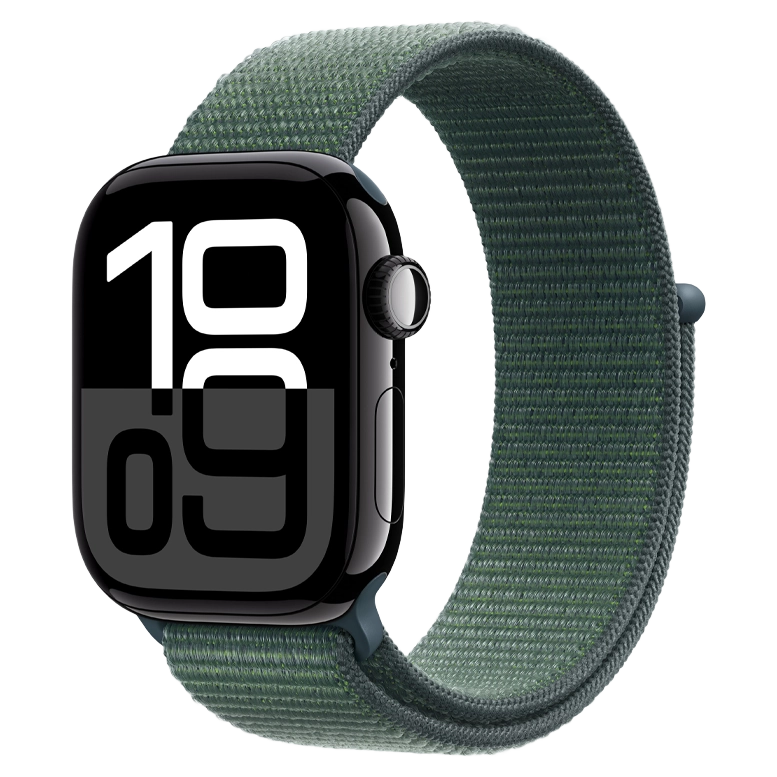 Apple Watch 10 Aluminum GPS Jet Black Textile Sport Loop Lake Green 42 mm alo.md