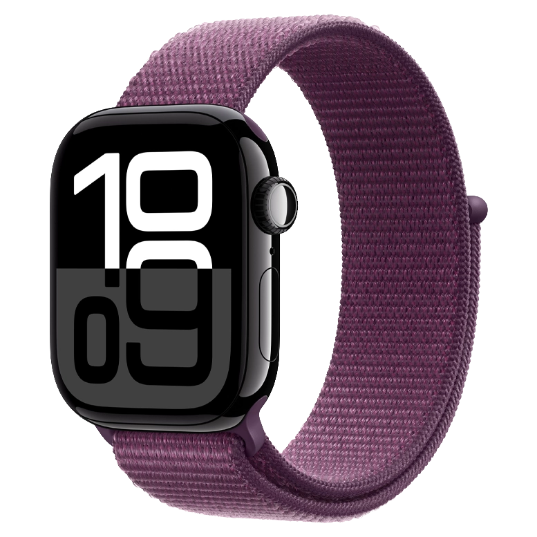 Apple Watch 10 Aluminum GPS Jet Black Textile Sport Loop Plum 42 mm