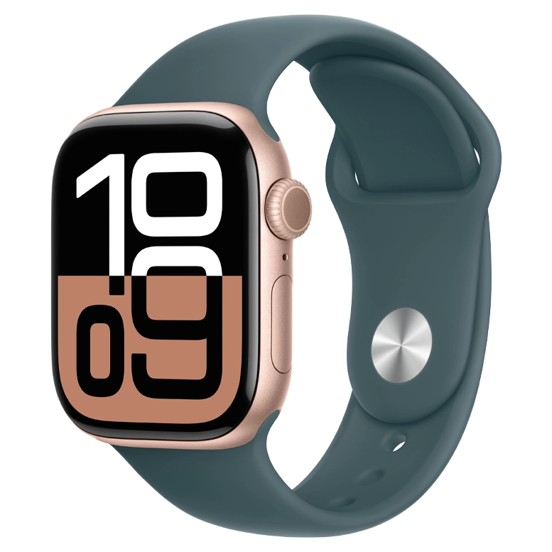 Apple Watch 10 Aluminum GPS Rose Gold Sport Band Lake Green 46 mm