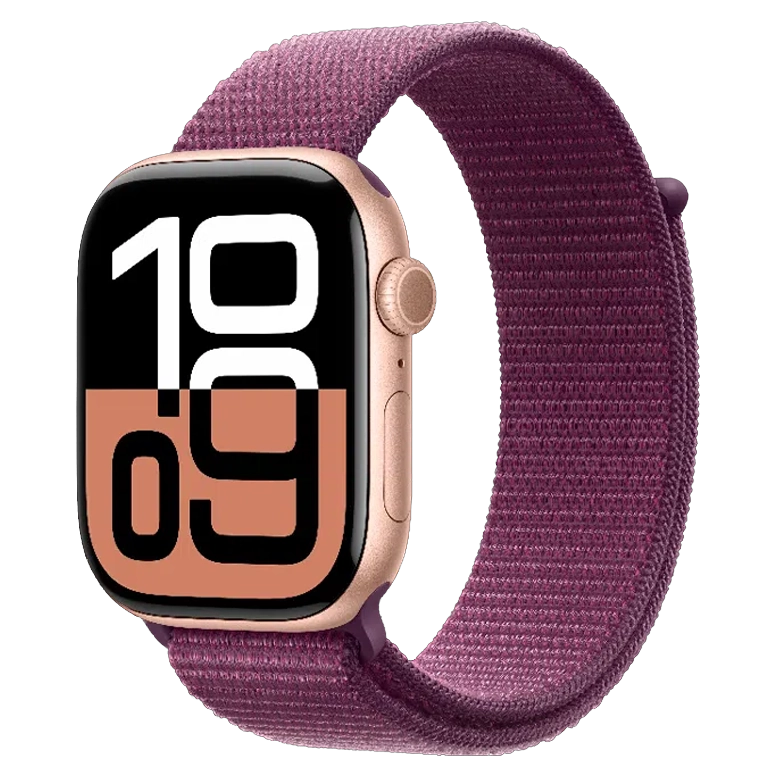 Apple Watch 10 Aluminum GPS Rose Gold Textile Sport Loop Plum 46 mm