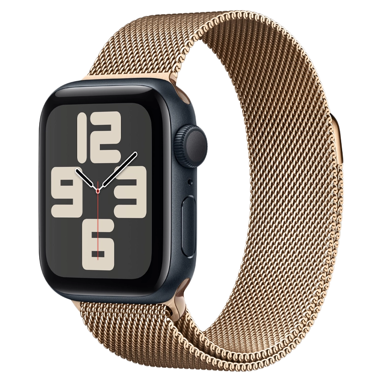 Apple Watch SE 2024 Midnight GPS Stainless Steel Milanese Loop Gold 44 mm