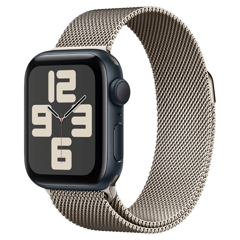 Apple Watch SE 2024 Midnight GPS Stainless Steel Milanese Loop Natural 40 mm