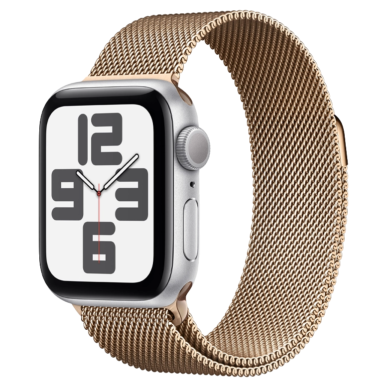 Apple Watch SE 2024 Silver GPS Stainless Steel Milanese Loop Gold 44 mm