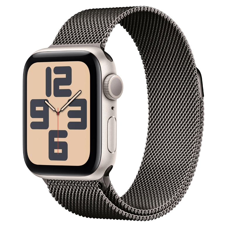 Apple Watch SE 2024 Starlight GPS Stainless Steel Milanese Loop Slate 40 mm