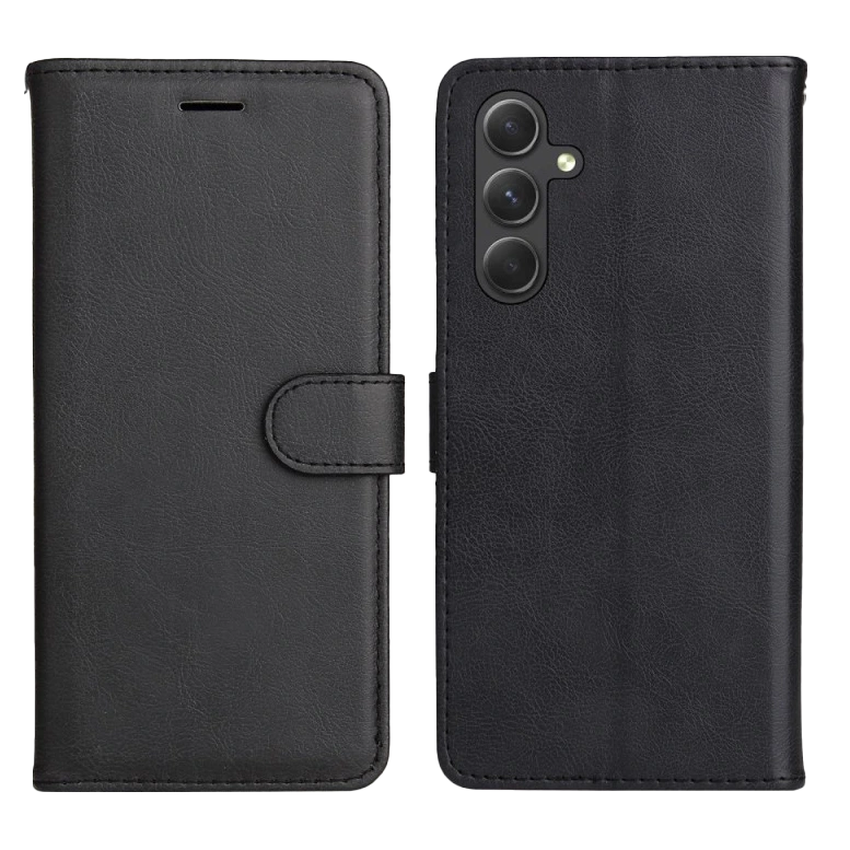 Flip case Smooth/plain leather for Samsung A Series Black