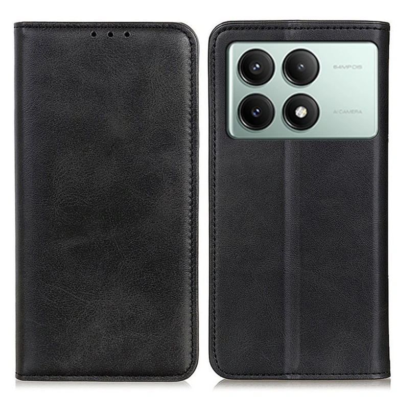 Flip case Smooth/plain leather for POCO Black