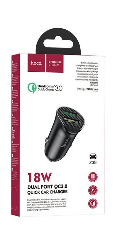 HOCO Z39 Farsighted dual port QC3.0 car charger Black