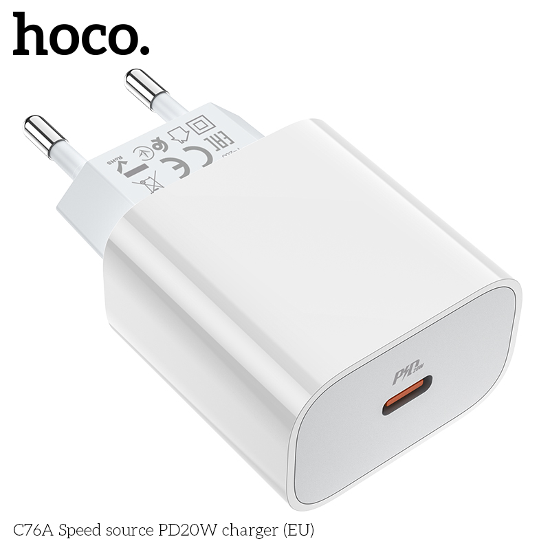 HOCO C76A Plus Speed source PD20W charger set(Type-C To Lighting)(EU) White