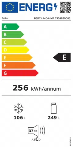 Холодильник с нижней морозильной камерой Beko B3RCNA404HXB, 355 л, 203.5 см, E, Серебристый