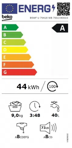 Стиральная машина стандартная Beko B5WFU79418WB, 9 кг, 1400 об/мин, A, Белый