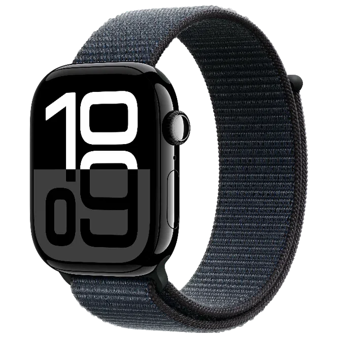 Apple Watch 10 Aluminum GPS Jet Black Textile Sport Loop Ink 46 mm