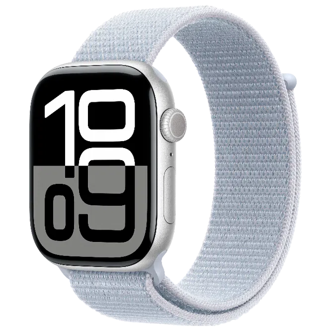 Apple Watch 10 Aluminum GPS Silver Textile Sport Loop Blue Cloud 46 mm