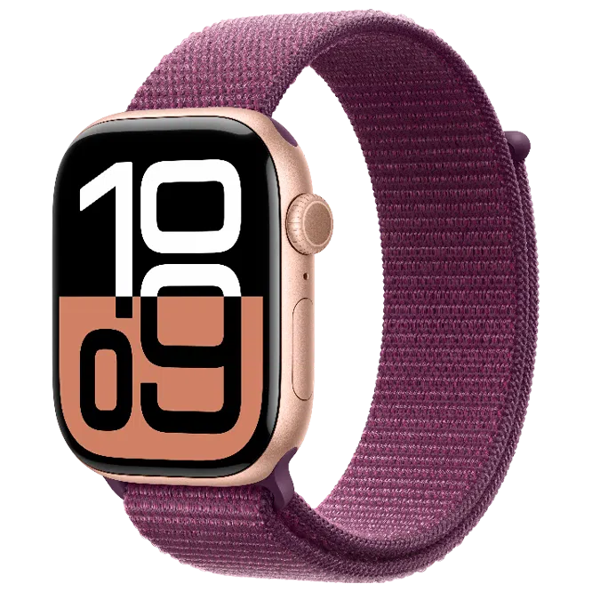 Apple Watch 10 Aluminum GPS Rose Gold Textile Sport Loop Plum 42 mm