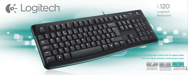 Keyboard Logitech K120 OEM, Thin profile, Quiet typing, Spill-resistant, Black, USB