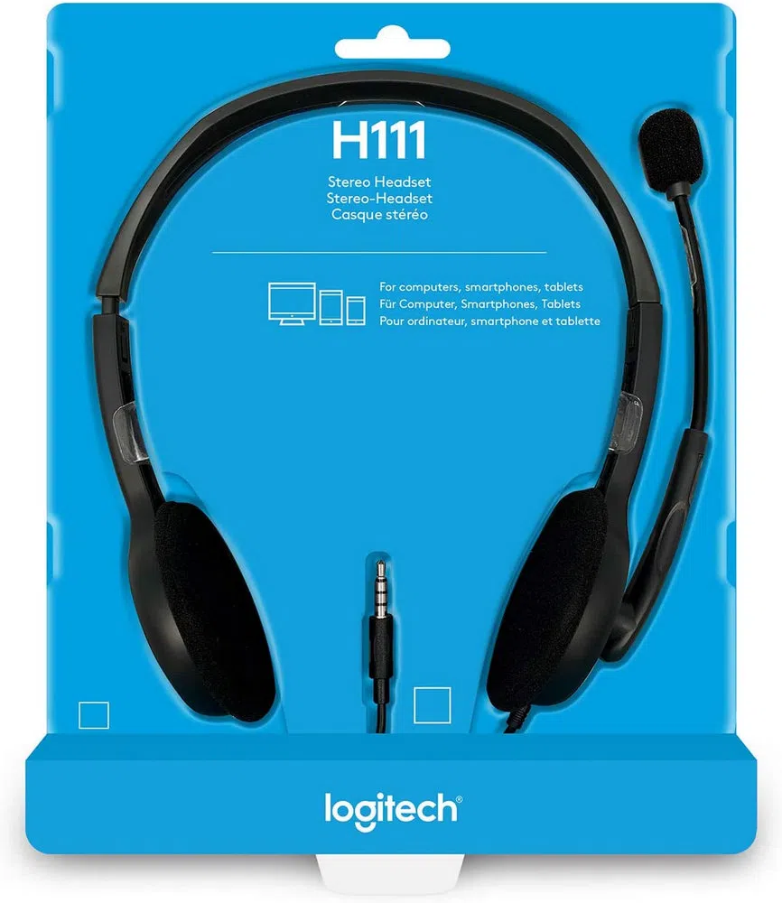 Căști pentru Centru de Apel Logitech H111, Cu fir, Gri