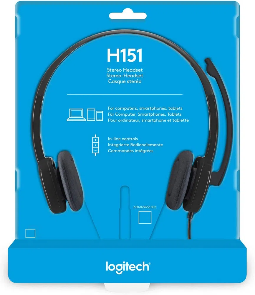 Гарнитуры для Колл-центров Logitech H151, Проводной аналоговый, Чёрный