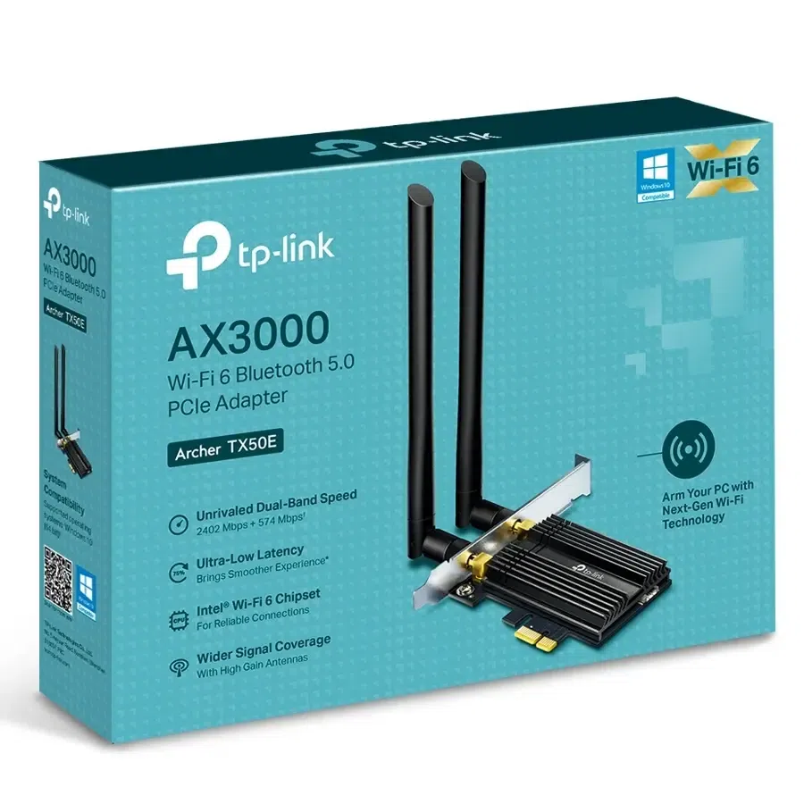 PCIe Wi-Fi 6 Dual Band LAN/Bluetooth 5.0 Adapter TP-LINK "Archer TX50E", 3000Mbps, OFDMA