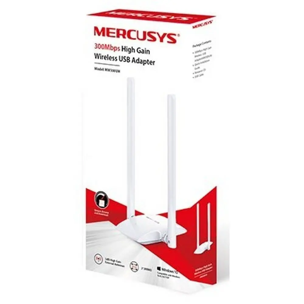 USB2.0 High Gain Wi-Fi N LAN Adapter MERCUSYS "MW300UH", 300Mbps, 2x5dBi, 2x2MIMO