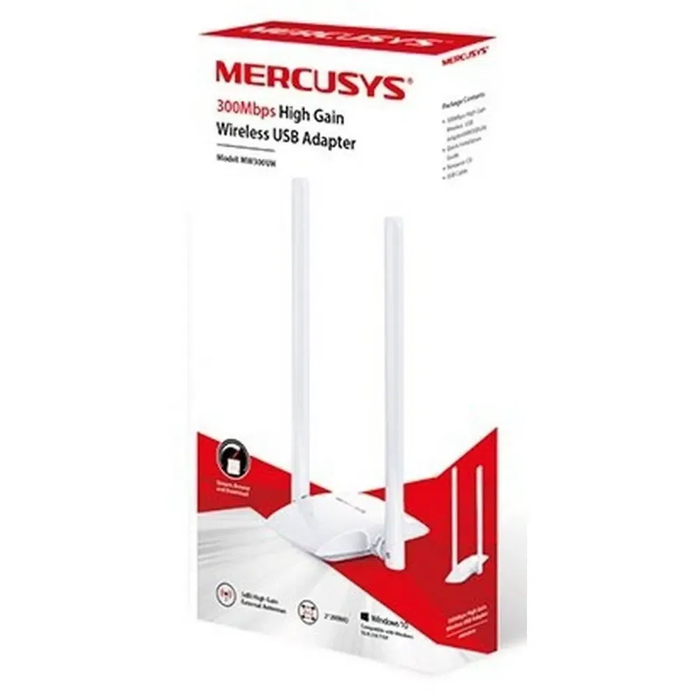 USB2.0 High Gain Wi-Fi N LAN Adapter MERCUSYS "MW300UH", 300Mbps, 2x5dBi, 2x2MIMO