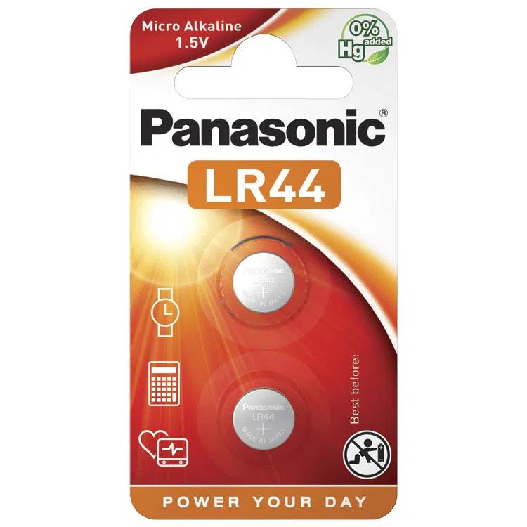 Дисковые батарейки Panasonic LR-44EL, LR44, 2шт.