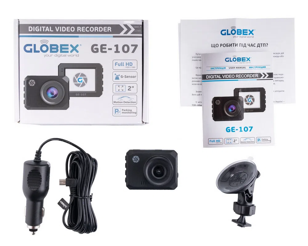 Cameră auto DVR Globex GE-107, Full-HD 1080P, Negru