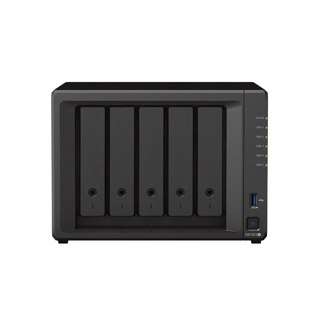 SYNOLOGY "DS1522+", 5-bay, AMD Ryzen 2-core 2.6-3.1Ghz, 8Gb*1+1 Slot, 4x1GbE, 2xM.2 NVMe, 1xPCIe