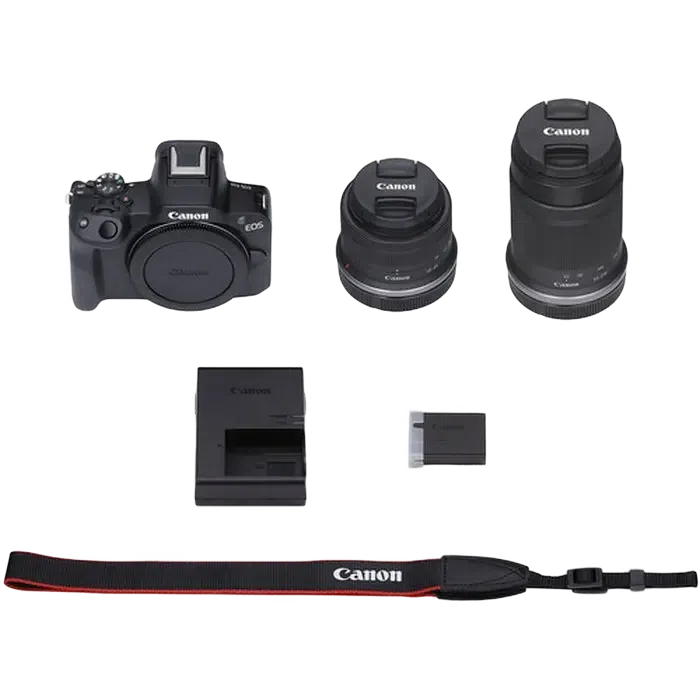 Aparat Foto Mirrorless Canon EOS R50 Blac & RF-S 18-45mm & RF-S 55-210mm KIT, Negru