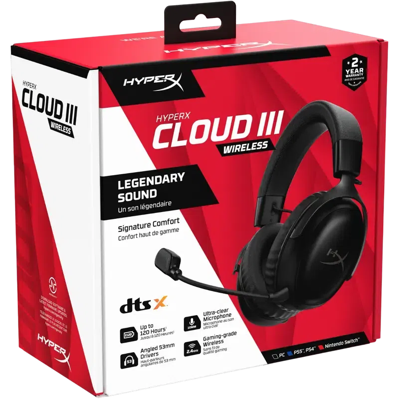 Наушники HyperX Cloud III Wireless, Беспроводной, Чёрный