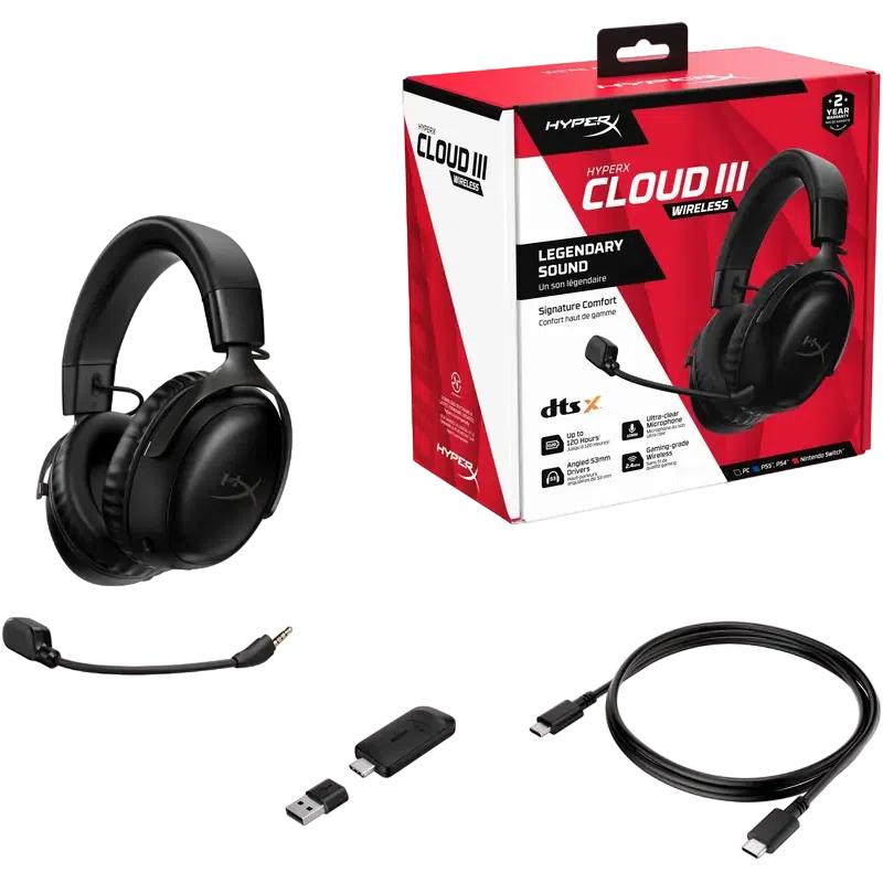 Наушники HyperX Cloud III Wireless, Беспроводной, Чёрный