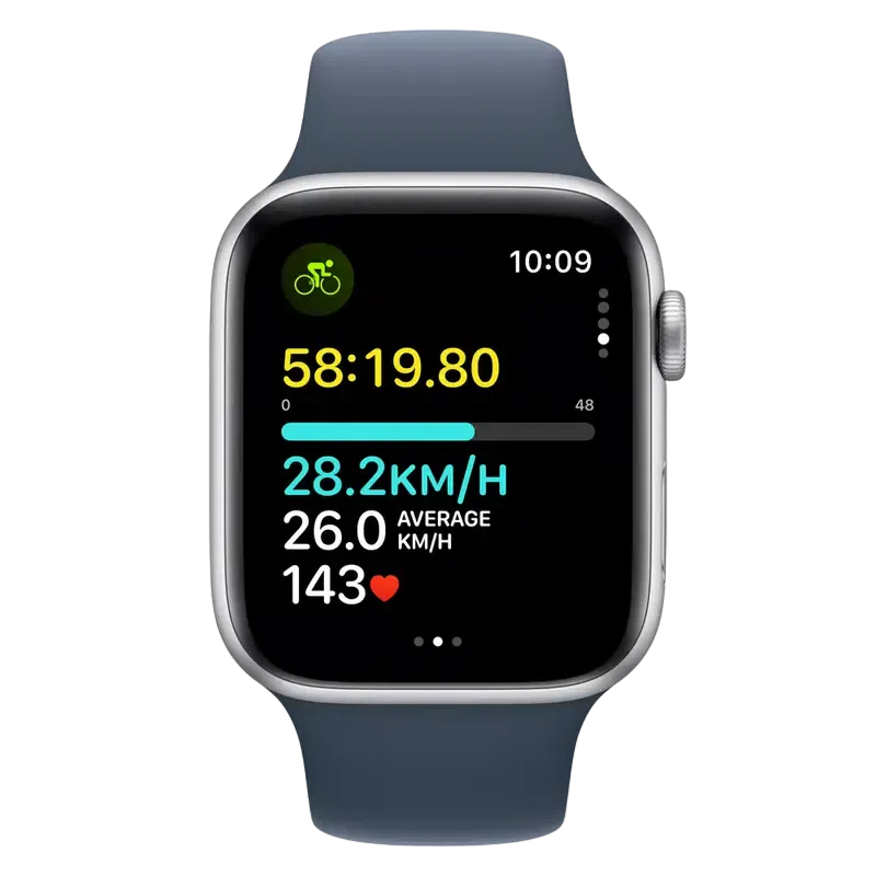 Apple Watch SE 2 (2022) 44mm Silver Aluminum Case with Blue Sport Band L